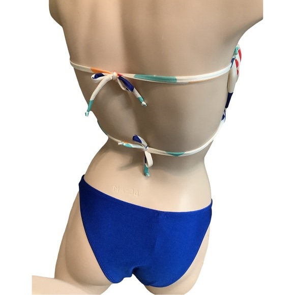 Zuliana Size S Multi Heart Bikini Print Top & Blue Bikini Bottom. New With Tags - Picture 4 of 5